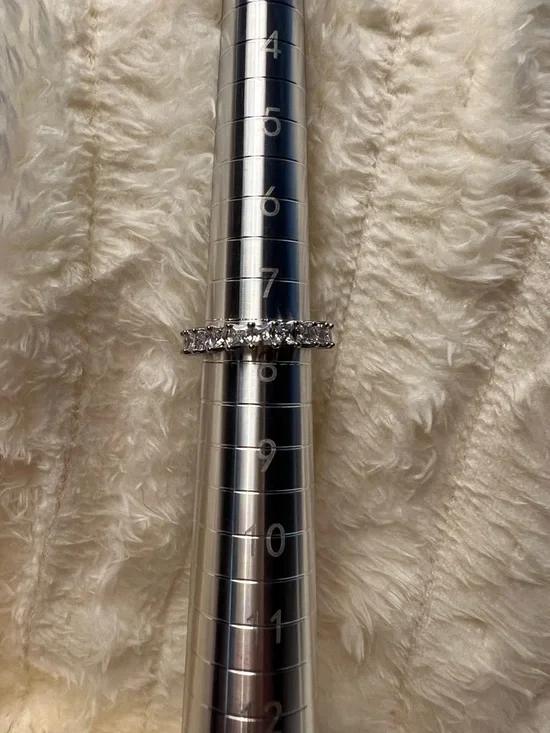 Silver Crystal Eternity Band - White CZ Accent Ring - Picture 4 of 5